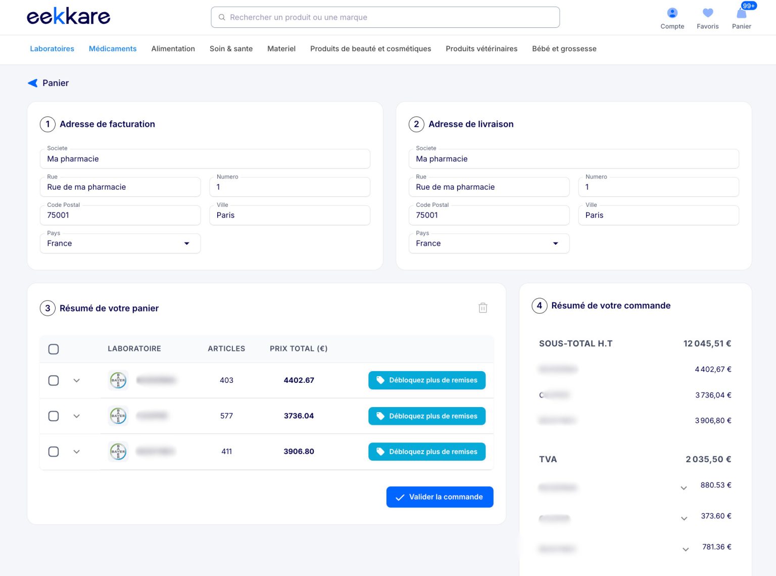 une seule interface pour commander aupres des laboratoire avec eekkare
